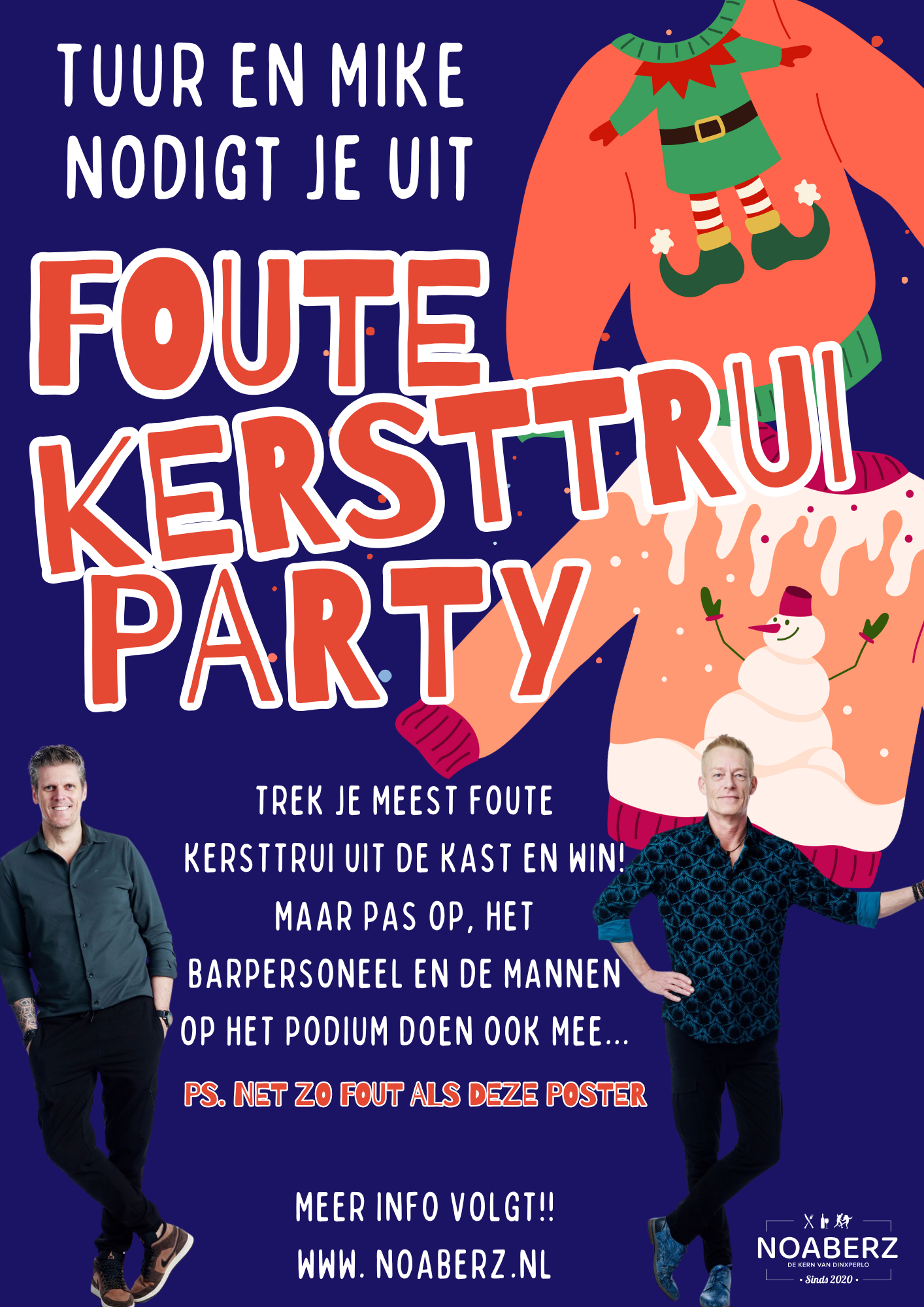 Dark Blue Red Green Funny Illustration Ugly Christmas Sweater Party Flyer